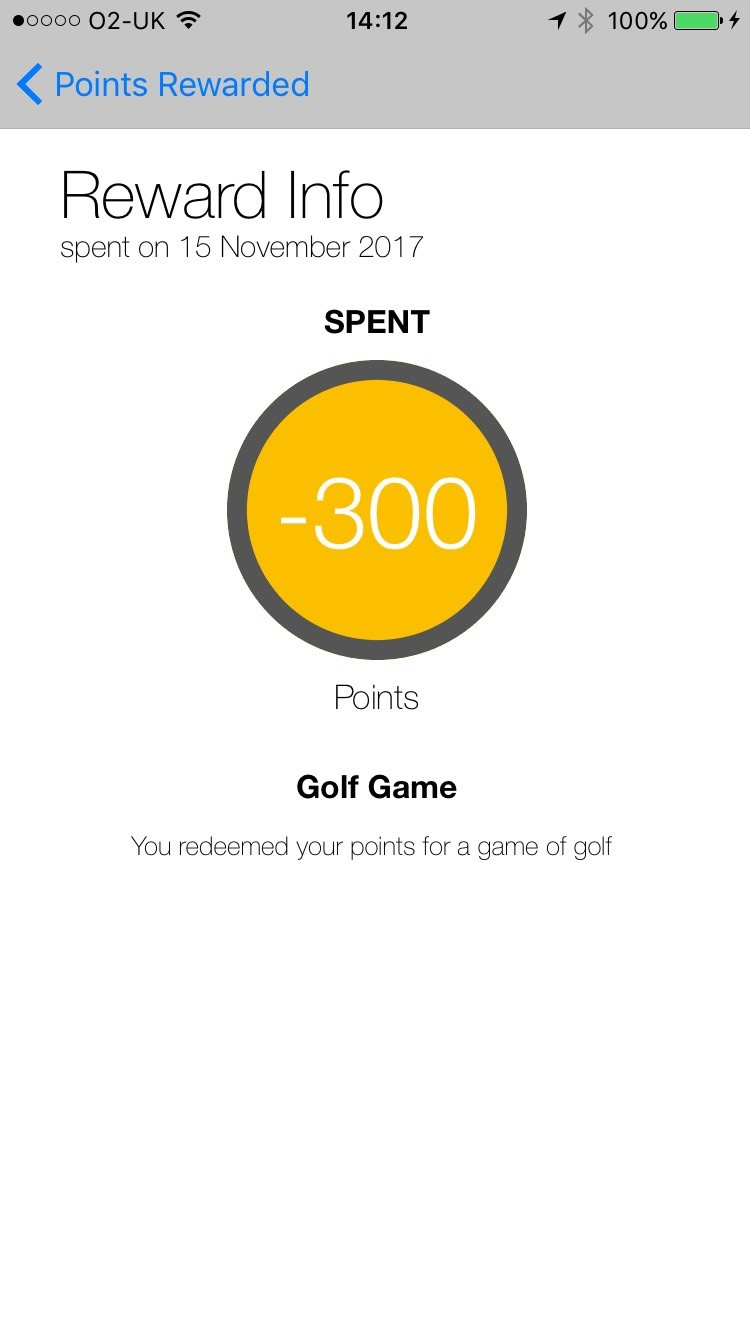 image showing rewards point spent at mini golf course